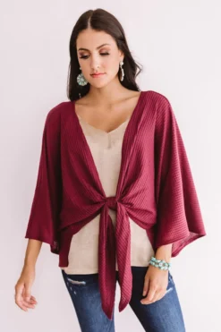 Front And Center Waffle Knit Overlay In Wine