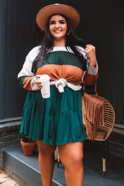 Cozy Sunday Charm Color Block Sweater In Forest Curves -Jacket and Coats Shop 1909108286000 2020091009375700 b18b86fbcozy sunday charm color block sweater in forest