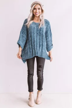 Chardonnay And Chic Chenille Sweater In Light Slate