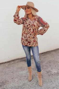 Sugar On Top Floral Shift Top In Beige