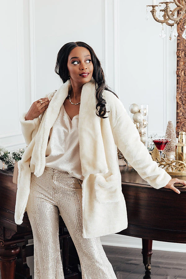 Park Avenue Plush Coat In Cream 2 Park Avenue Plush Coat In Cream - Image 2