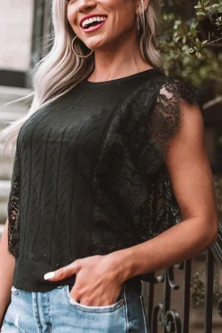 Seaside Spell Lace Top In Black -Jacket and Coats Shop 2001279137000 2020013116360800 64506858seaside spell lace top in black