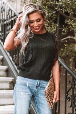 Seaside Spell Lace Top In Black