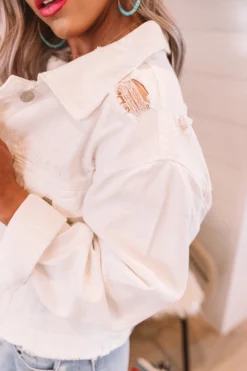 The Ronan Distressed Denim Jacket In White -Jacket and Coats Shop 2004152578000 2020042911014800 fff08cc0the ronan distressed denim jacket in white