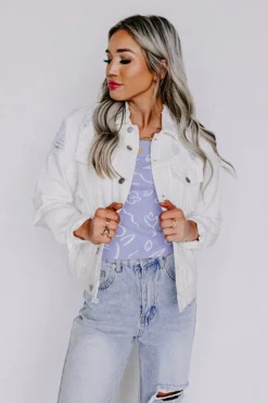 The Ronan Distressed Denim Jacket In White