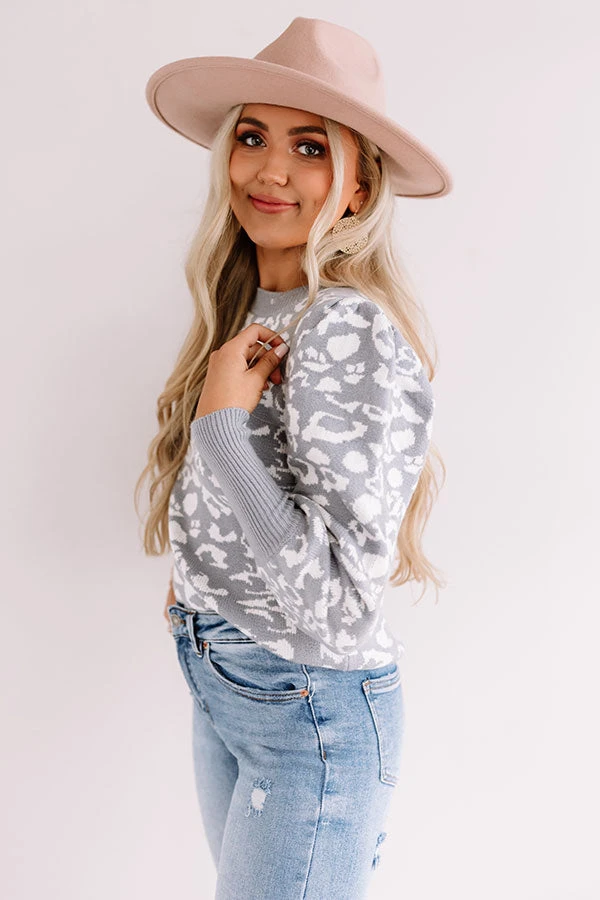 Pikes Peak Knit Leopard Sweater In Grey 3 Pikes Peak Knit Leopard Sweater In Grey - Image 3