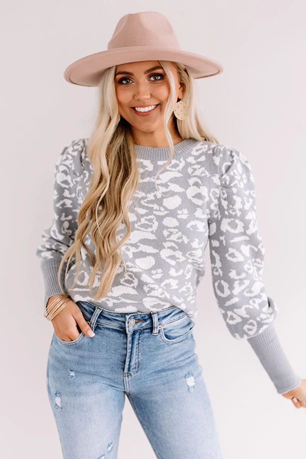 Pikes Peak Knit Leopard Sweater In Grey 2 Pikes Peak Knit Leopard Sweater In Grey - Image 2