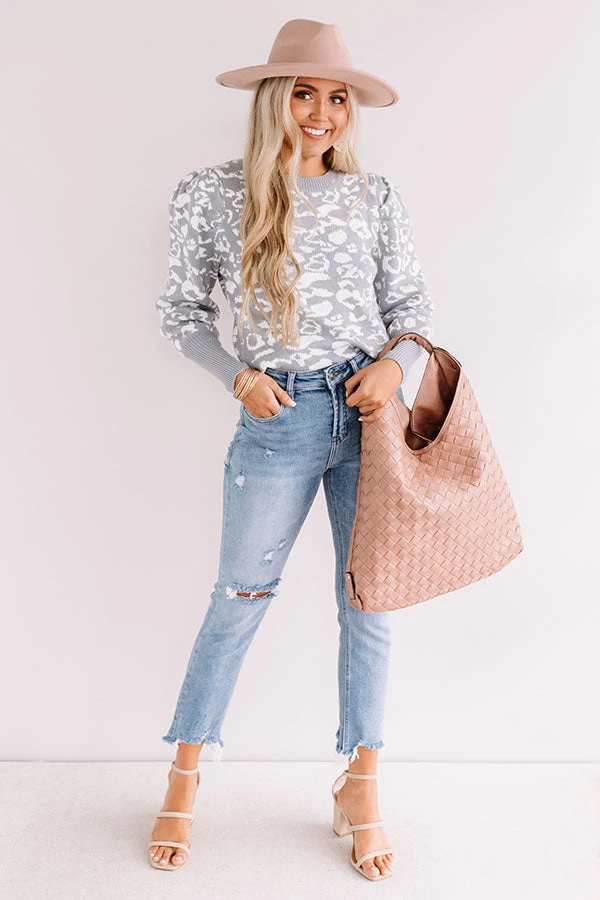 Pikes Peak Knit Leopard Sweater In Grey 1 Pikes Peak Knit Leopard Sweater In Grey