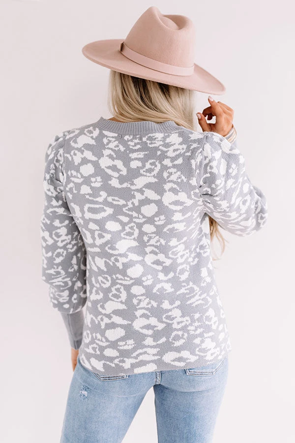 Pikes Peak Knit Leopard Sweater In Grey 4 Pikes Peak Knit Leopard Sweater In Grey - Image 4