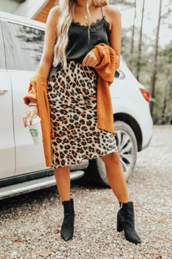 Coffee Until Cocktails Satin Midi In Leopard Champagne