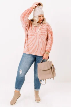 LA Lifestyle Lace Up Tie Dye Hoodie Curves