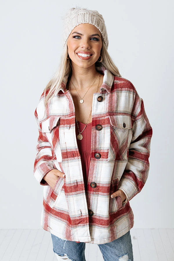 Cozy Up In Carolina Plaid Jacket In Aurora Red 3 Cozy Up In Carolina Plaid Jacket In Aurora Red - Image 3