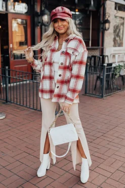 Cozy Up In Carolina Plaid Jacket In Aurora Red