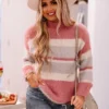 Cozy Candy Stripe Sweater In Violet
