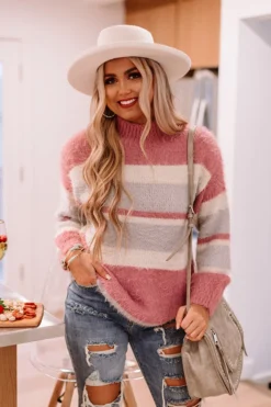 Cozy Candy Stripe Sweater In Violet
