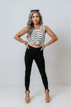 The Emory High Waist Distressed Ankle Skinny In Black