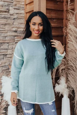 Upstate Weather Sweater In Aqua