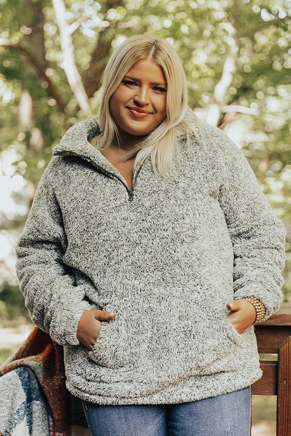 Fireside Crackle Sherpa Pullover In Olive Curves 1 Fireside Crackle Sherpa Pullover In Olive Curves