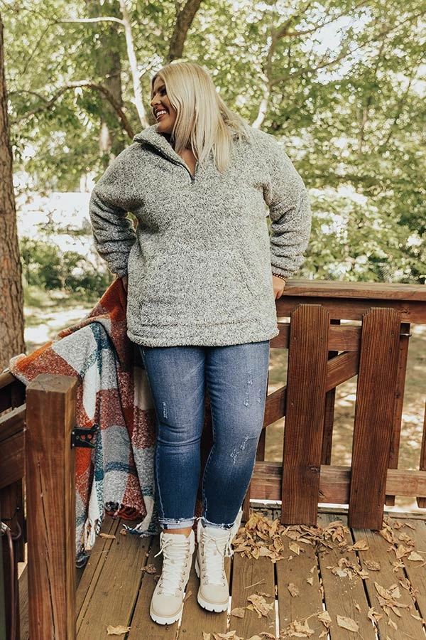 Fireside Crackle Sherpa Pullover In Olive Curves 2 Fireside Crackle Sherpa Pullover In Olive Curves - Image 2