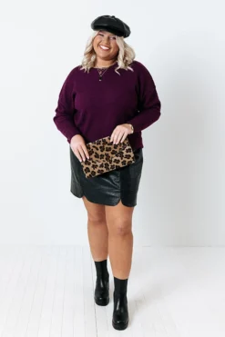 Waiting For Flurries Knit Sweater In Royal Plum Curves