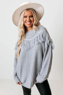 Idlewild Fringe Sweater In Airy Blue -Jacket and Coats Shop 2109074686000 2021100508490000 033da88aidlewild fringe sweater in airy blue