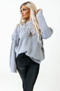 Idlewild Fringe Sweater In Airy Blue -Jacket and Coats Shop 2109074686000 2022100507183500 5caf6468idlewild fringe sweater in airy blue