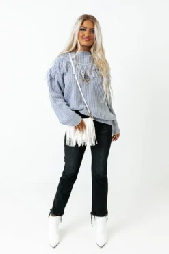 Idlewild Fringe Sweater In Airy Blue