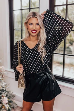 Style A La Mode Polka Dot Shift Top In Black -Jacket and Coats Shop 2109078092000 2021112312512300 2749dcfdstyle a la mode polka dot shift top in black