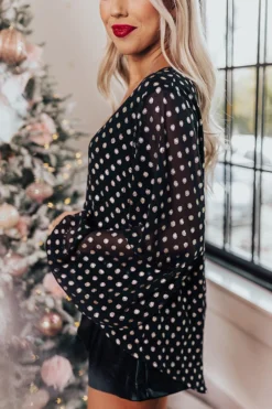 Style A La Mode Polka Dot Shift Top In Black -Jacket and Coats Shop 2109078092000 2021112312512300 93a60f82style a la mode polka dot shift top in black