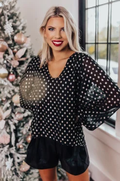 Style A La Mode Polka Dot Shift Top In Black -Jacket and Coats Shop 2109078092000 2021112312512300 b3d63d95style a la mode polka dot shift top in black