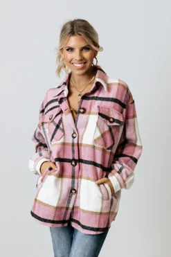 Chicago Kisses Plaid Jacket In Blush