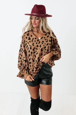 Sweeter With Time Leopard Shift Top In Mocha