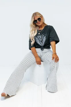 The Jamie High Waist Stripe Flare In White