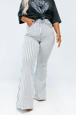 The Jamie High Waist Stripe Flare In White -Jacket and Coats Shop 2202179980000 2022032913285300 32e73a71the jamie high waist stripe flare in white