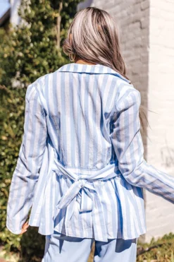 Hamptons Forever Stripe Blazer In Sky Blue -Jacket and Coats Shop 2202287625000 2022030912001300 24cef370hamptons forever stripe blazer in sky blue