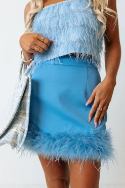 Find The Spotlight Feather Skirt In Sky Blue