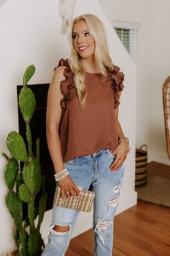 Cheer You On Shift Top In Chocolate