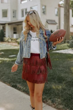 Country Road Faux Leather Skirt In Wine