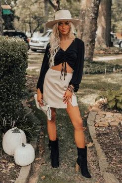 The Nashville Faux Suede Skirt In Birch