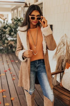 Salem Snuggles Faux Suede Coat In Khaki -Jacket and Coats Shop 2209308155000 2022101415185700 5ca94a50salem snuggles faux suede coat in khaki