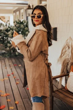 Salem Snuggles Faux Suede Coat In Khaki -Jacket and Coats Shop 2209308155000 2022101415185700 ec1a36d0salem snuggles faux suede coat in khaki