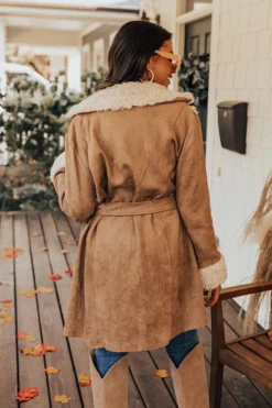 Salem Snuggles Faux Suede Coat In Khaki -Jacket and Coats Shop 2209308155000 2022101415185900 444dd23asalem snuggles faux suede coat in khaki