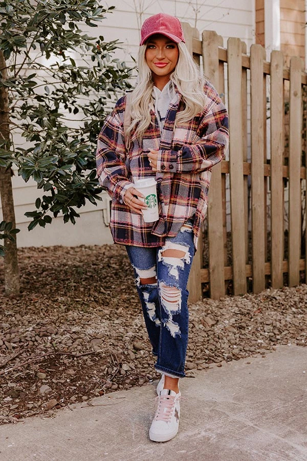 Cozy Cabin Vibes Plaid Jacket In Navy 3 Cozy Cabin Vibes Plaid Jacket In Navy - Image 3