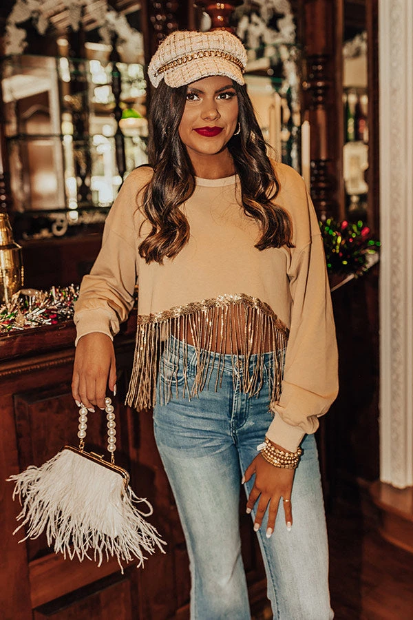 Tea Reader Fringe Crop Sweater In Khaki 1 Tea Reader Fringe Crop Sweater In Khaki