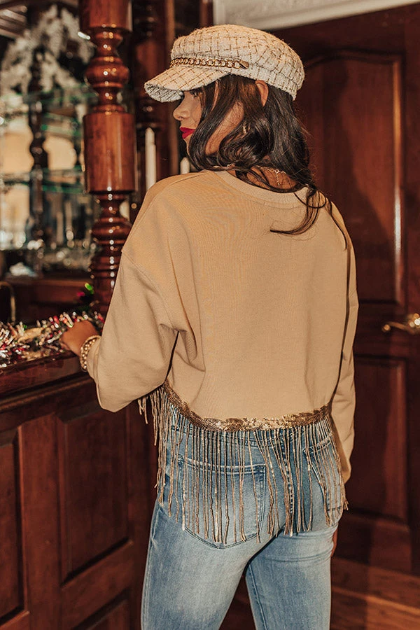 Tea Reader Fringe Crop Sweater In Khaki 4 Tea Reader Fringe Crop Sweater In Khaki - Image 4