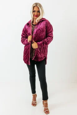 Warmest Wishes Velvet Jacket In Berry