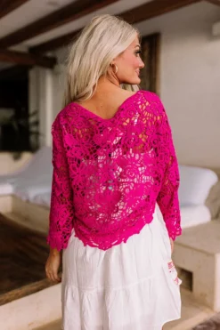 Sail The Day Away Front Tie Crochet Top In Hot Pink -Jacket and Coats Shop 2212288240000 2023021312094000 b35a205csail the day away front tie crochet top in hot pink