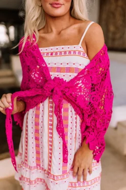 Sail The Day Away Front Tie Crochet Top In Hot Pink -Jacket and Coats Shop 2212288240000 2023021312094000 ff4f8efdsail the day away front tie crochet top in hot pink