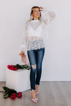 Lovestruck Babe Lace Top In Ivory -Jacket and Coats Shop 2212291361000 2023011108281900 92db16calovestruck babe lace top in ivory