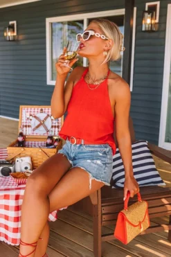 Meet For Happy Hour Linen-Blend Halter Top